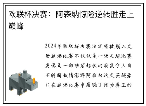 欧联杯决赛：阿森纳惊险逆转胜走上巅峰